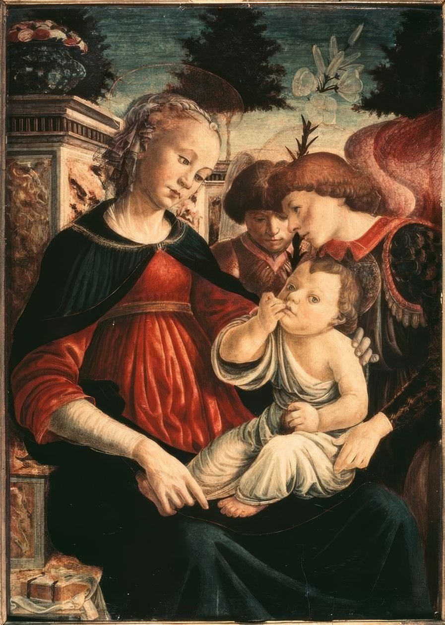 玛丽与孩子和两个天使 作者 桑德罗·波提切利（Sandro Botticelli）