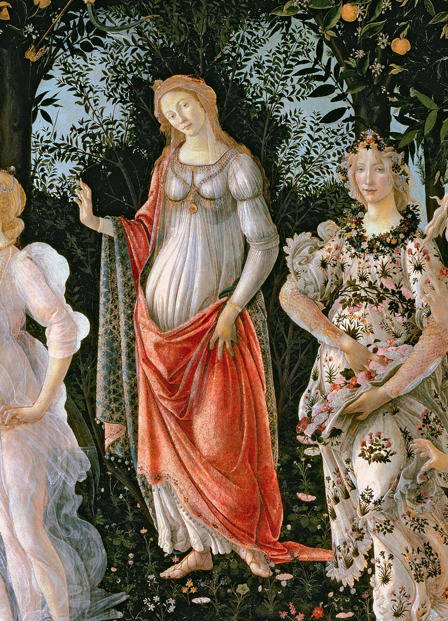 Primavera，c.1478，558的面板细节上的蛋彩画 作者 桑德罗·波提切利（Sandro Botticelli）