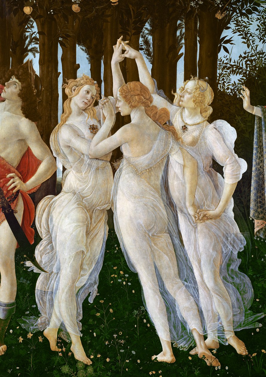 Primavera，c.1478，558的面板细节上的蛋彩画 作者 桑德罗·波提切利（Sandro Botticelli）