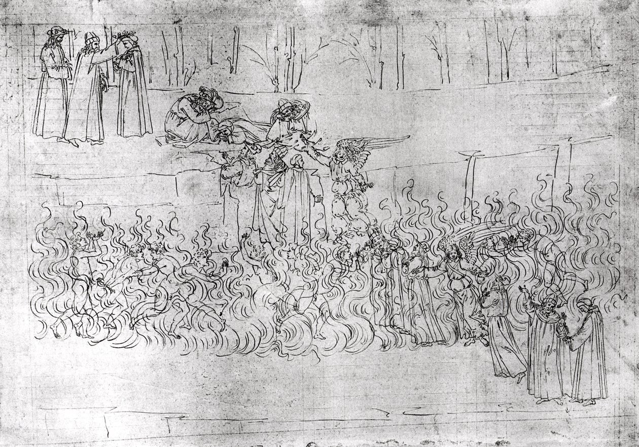 炼狱，来自Dante Alighieri的“神曲”（1265-1321）c.1480 作者 桑德罗·波提切利（Sandro Botticelli）