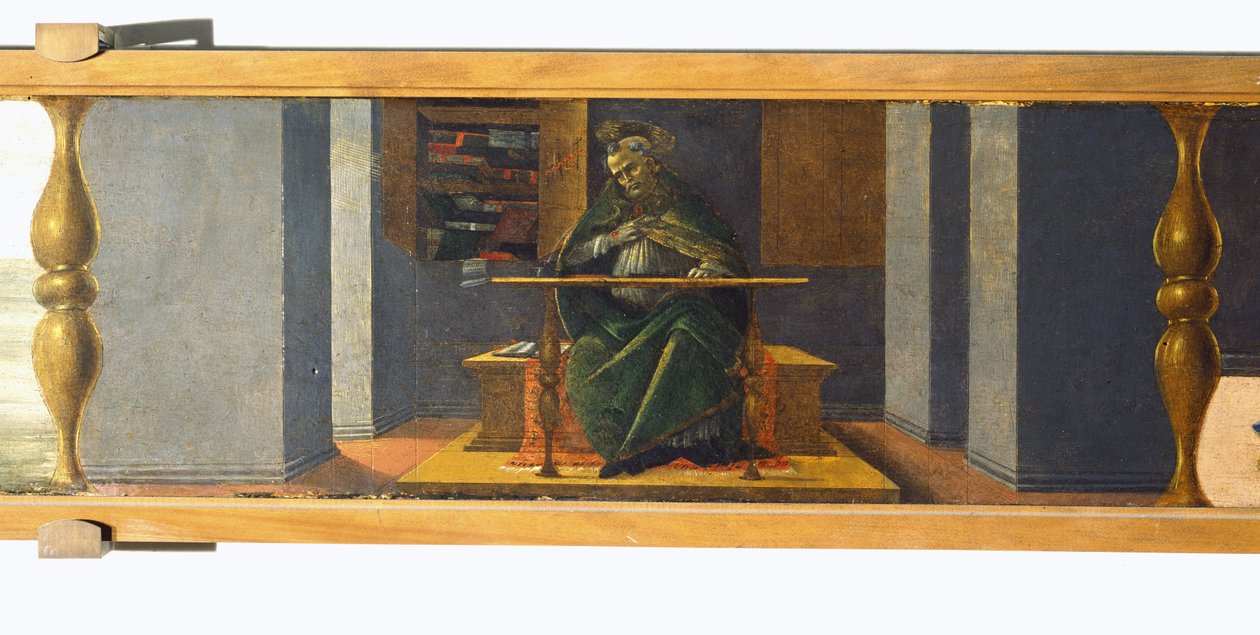 圣奥古斯丁在他的研究中，来自圣马克祭坛画的预制面板，c.1488-90（面板上的蛋彩画）（见44363） 作者 桑德罗·波提切利（Sandro Botticelli）