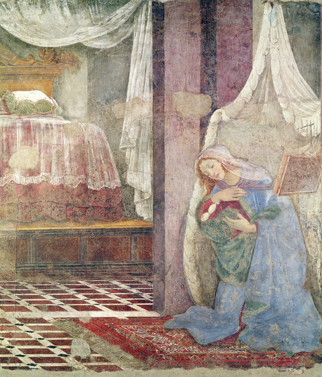 右侧部分的报喜细节，c.1445壁画 作者 桑德罗·波提切利（Sandro Botticelli）