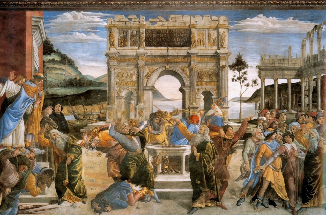 可拉的惩罚与摩西和亚伦的石刑 作者 桑德罗·波提切利（Sandro Botticelli）