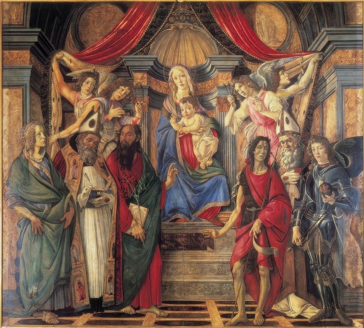 与孩子，天使和圣卡登基的麦当娜 作者 桑德罗·波提切利（Sandro Botticelli）