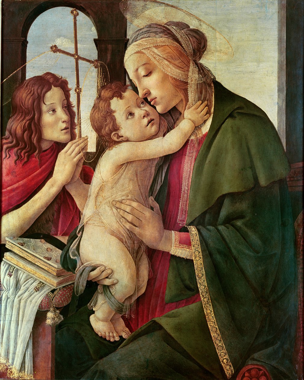 圣母与施洗者圣约翰（面板上的蛋彩画） 作者 桑德罗·波提切利（Sandro Botticelli）
