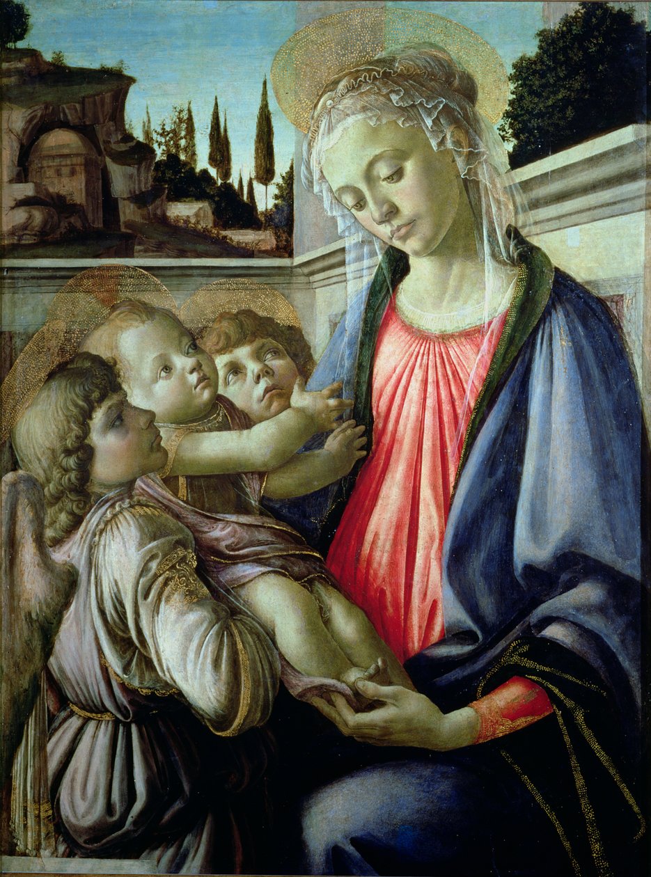 圣母玛利亚和天使的孩子（面板上的钢笔画 作者 桑德罗·波提切利（Sandro Botticelli）