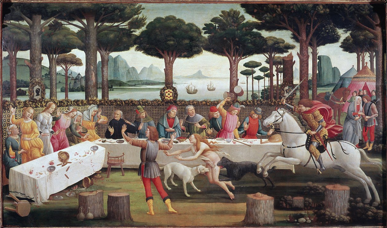 The Banquet in the Forest: Scene III of The Story of Nastagio degli Onesti 作者 桑德罗·波提切利（Sandro Botticelli）