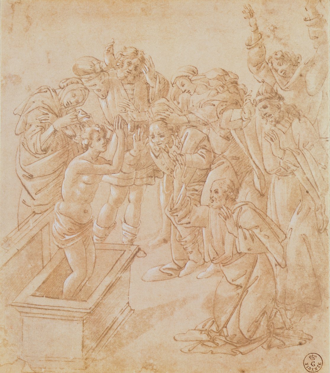 拉撒路的复活（水粉画笔墨）。 作者 桑德罗·波提切利（Sandro Botticelli）