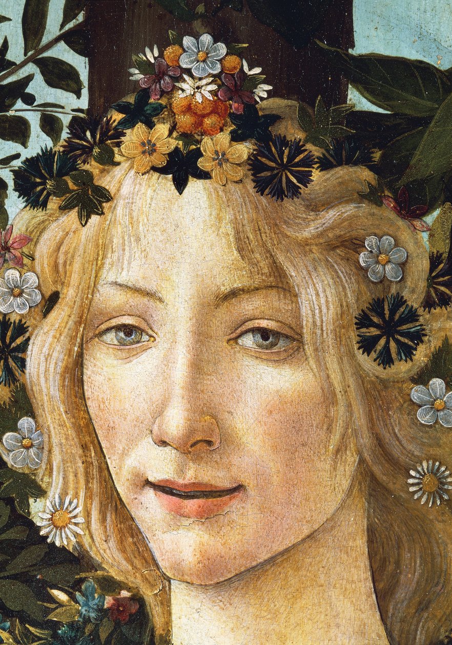 弗洛拉的脸，春天寓言的细节，c.1477-1482（木头上的蛋彩画） 作者 桑德罗·波提切利（Sandro Botticelli）