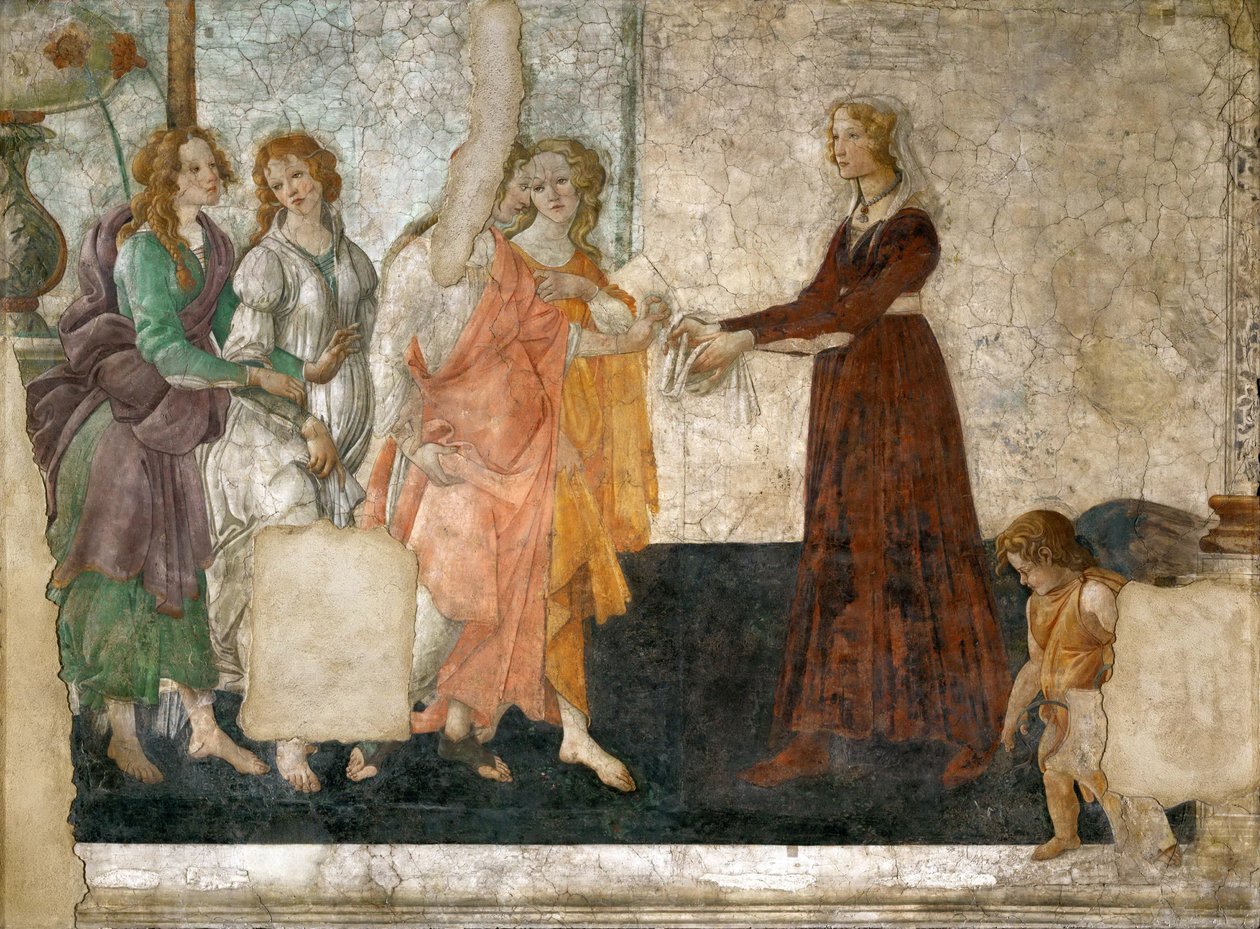 维纳斯和三女神向一个年轻女孩赠送礼物 作者 桑德罗·波提切利（Sandro Botticelli）