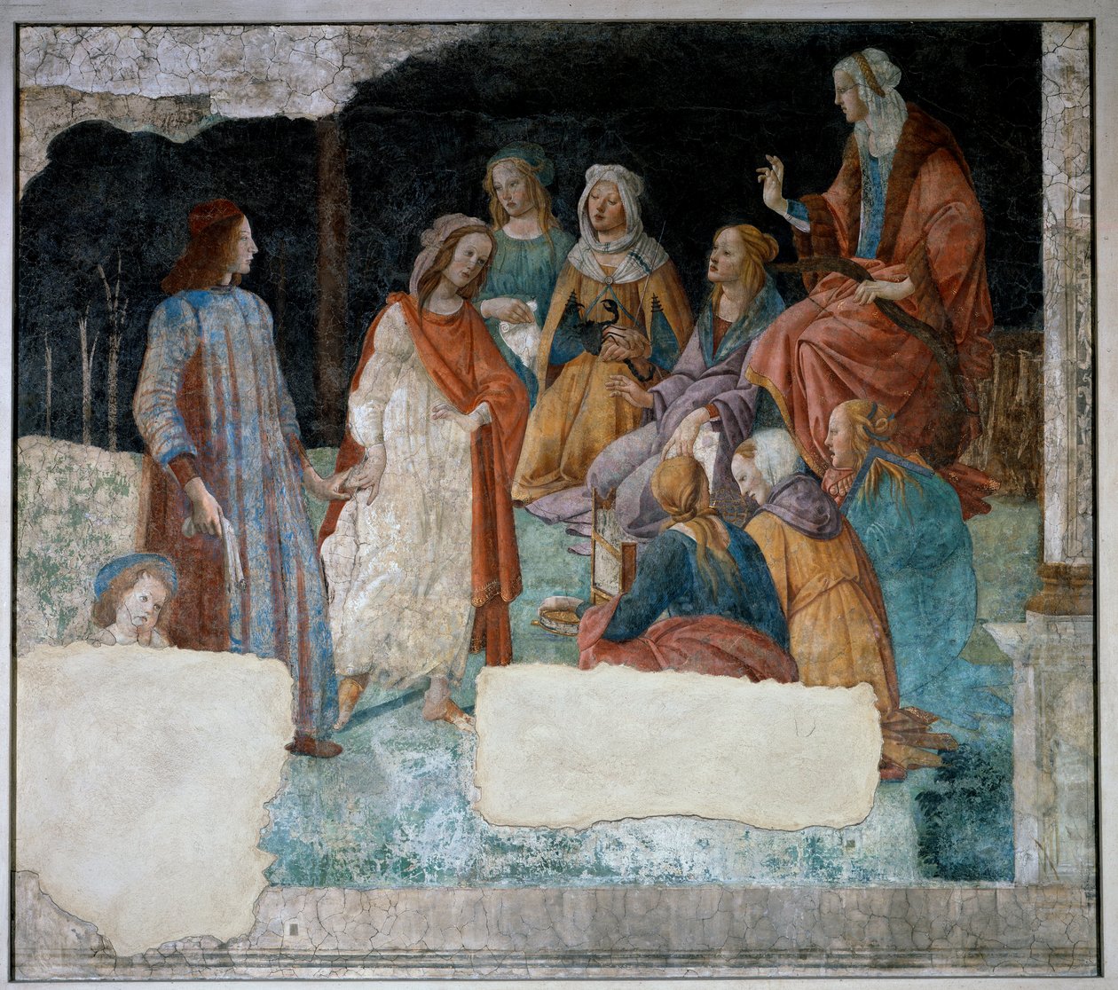 Young man led to the assembly of the Seven Liberals Arts. Fresco of Villa Lemmi. Painting by Sandro Botticelli (1444-1510) 作者 桑德罗·波提切利（Sandro Botticelli）
