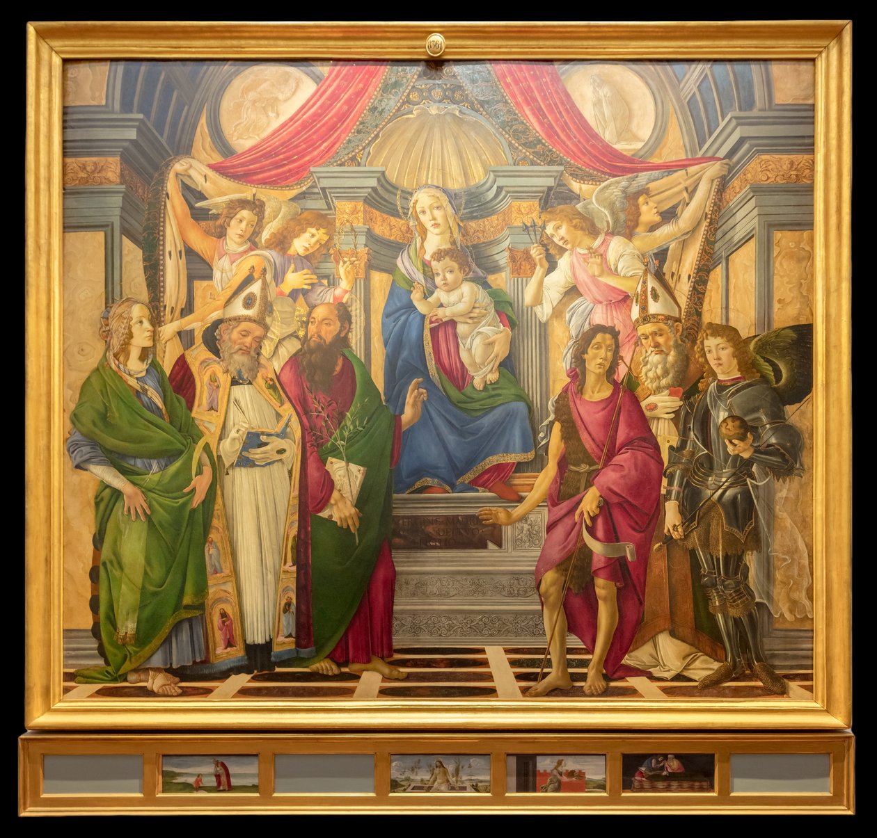祭坛壁画，主面板：圣母升天，四位天使和圣徒 作者 桑德罗·波提切利（Sandro Botticelli）