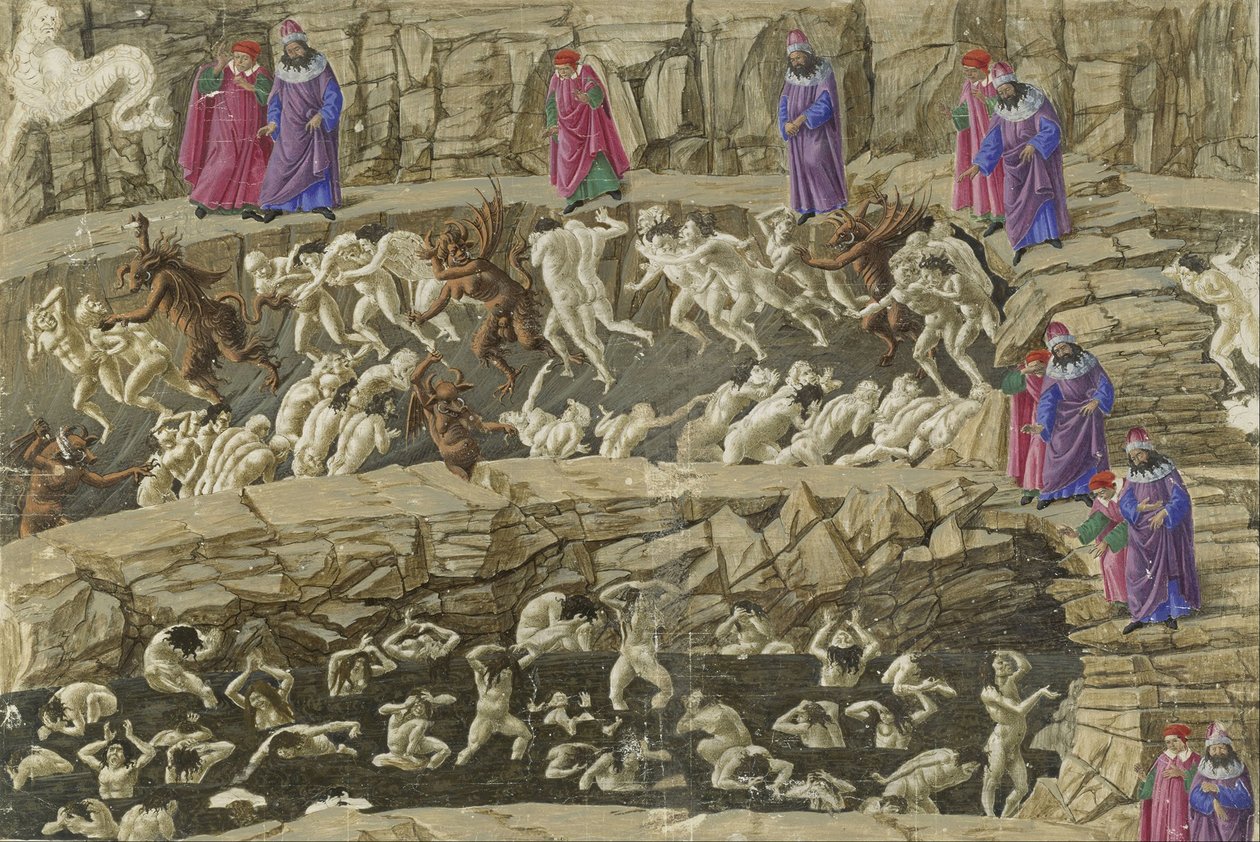 Canto XVIII，地狱的第8圈的一部分，来自但丁的“地狱”的插图，c.1485 作者 桑德罗·波提切利（Sandro Botticelli）