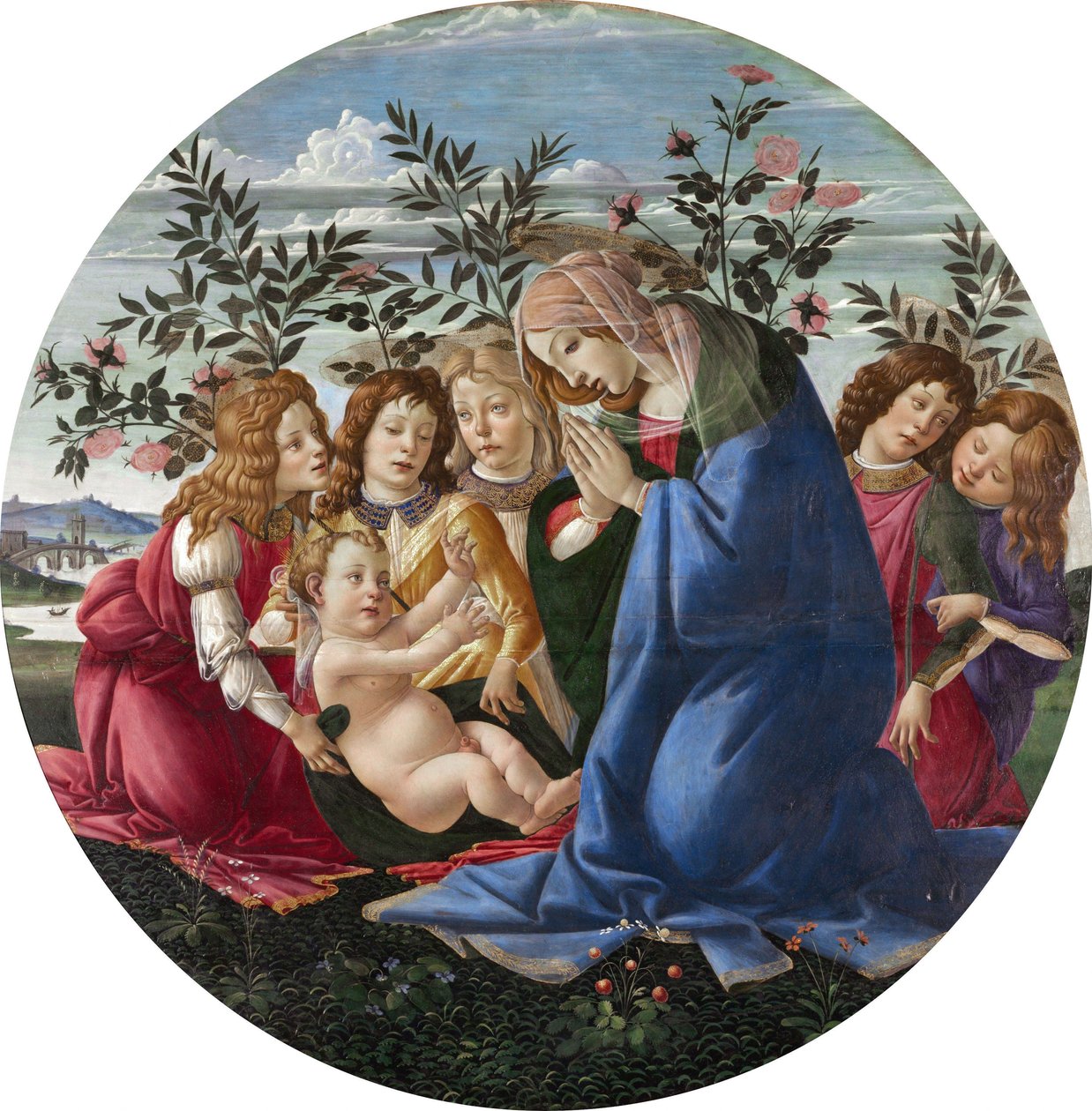 圣母与五位天使为孩子献花 作者 桑德罗·波提切利（Sandro Botticelli）