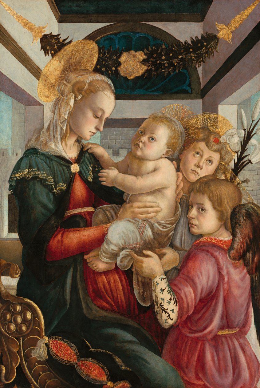 圣母玛利亚和天使的孩子，14651470。 作者 桑德罗·波提切利（Sandro Botticelli）