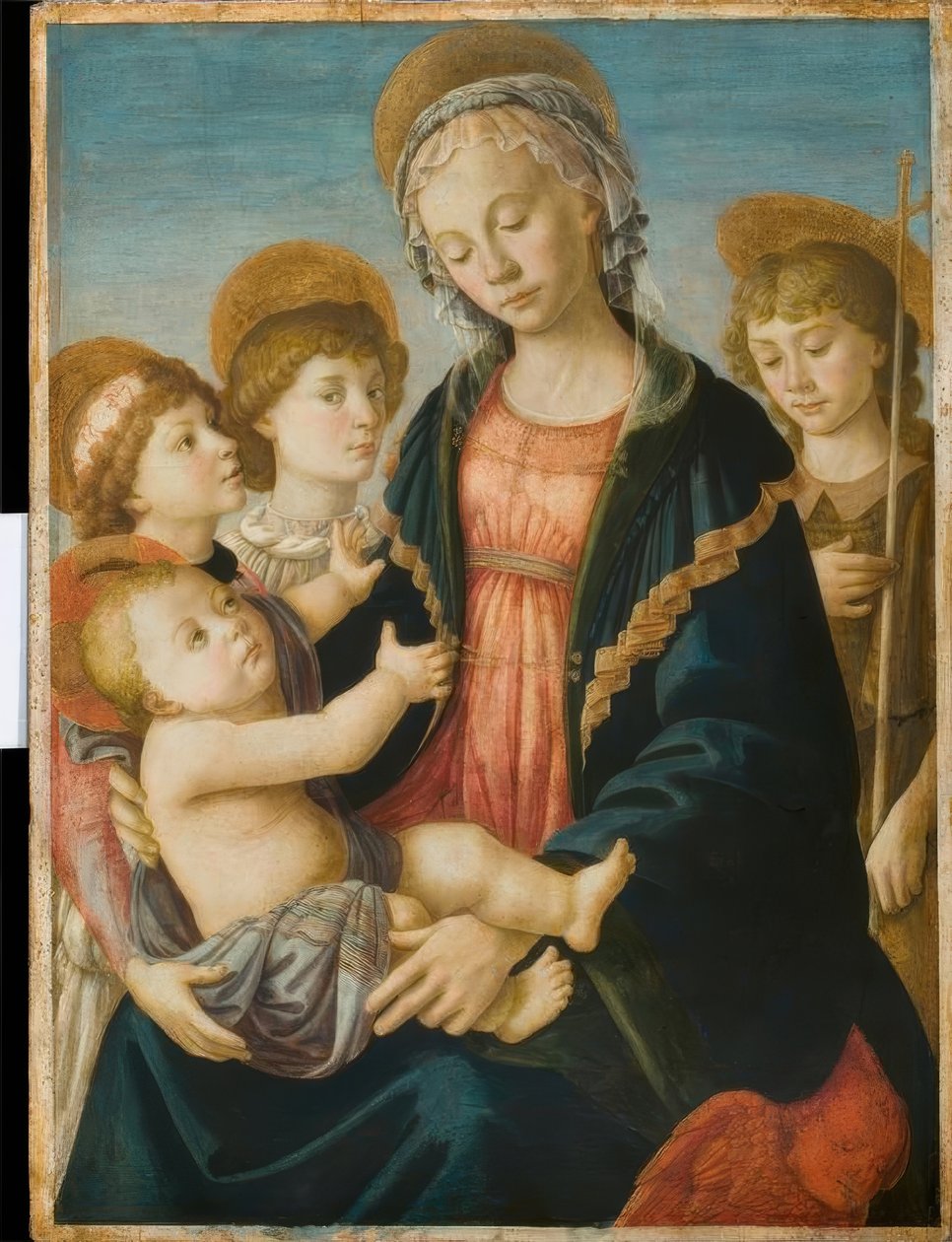 玛丽亚与孩子，约翰内斯纳本和两个天使 作者 桑德罗·波提切利（Sandro Botticelli）