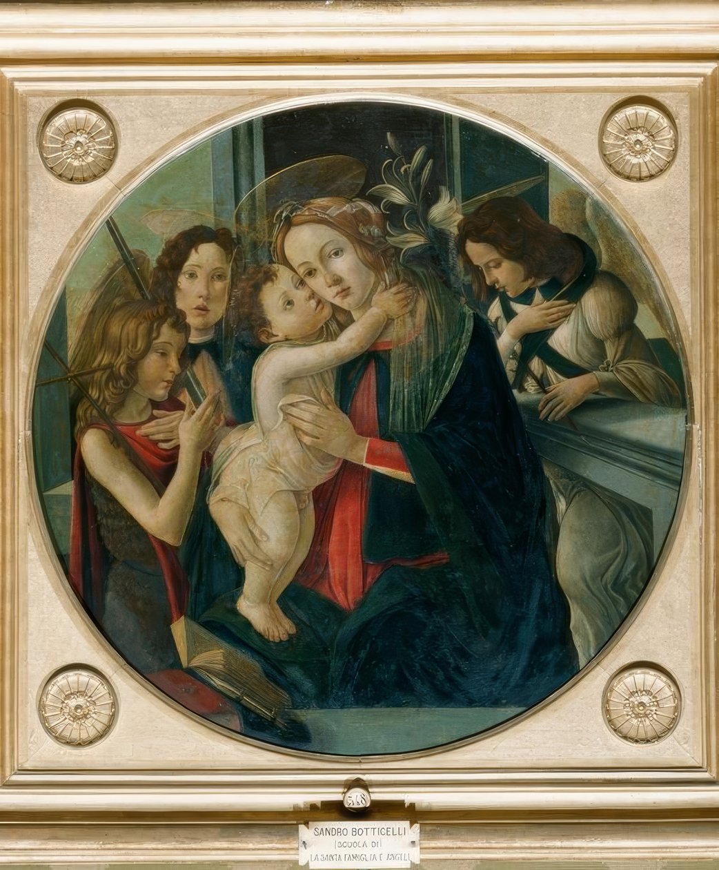 玛丽亚与孩子，约翰内斯纳本和两个天使 作者 桑德罗·波提切利（Sandro Botticelli）