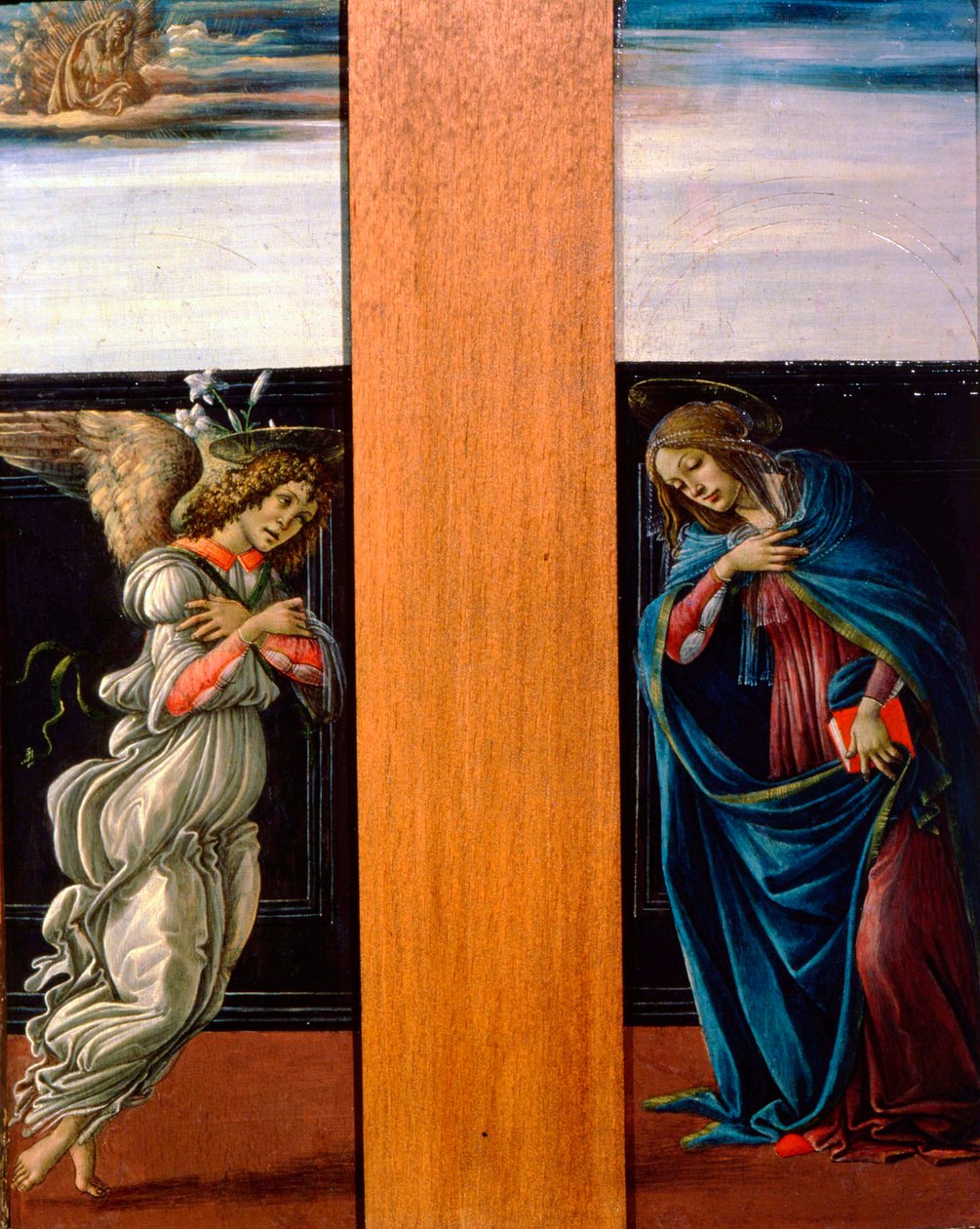 天使报喜的处女和大天使加百列，1490年。 作者 桑德罗·波提切利（Sandro Botticelli）