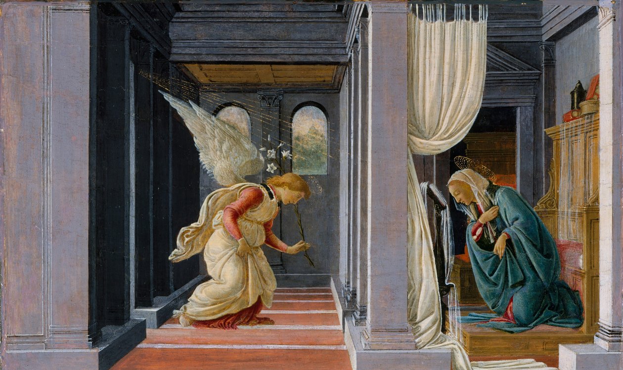 报喜，c.1485（蛋彩画和木头上的金子） 作者 桑德罗·波提切利（Sandro Botticelli）