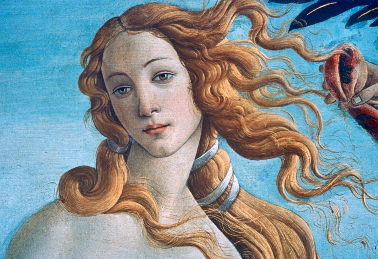 金星的诞生细节，c1485 作者 桑德罗·波提切利（Sandro Botticelli）