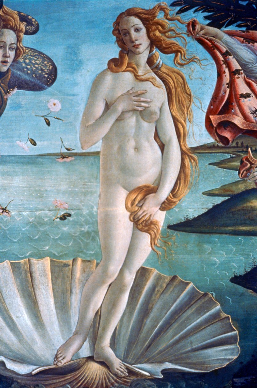 金星的诞生细节，c1485 作者 桑德罗·波提切利（Sandro Botticelli）