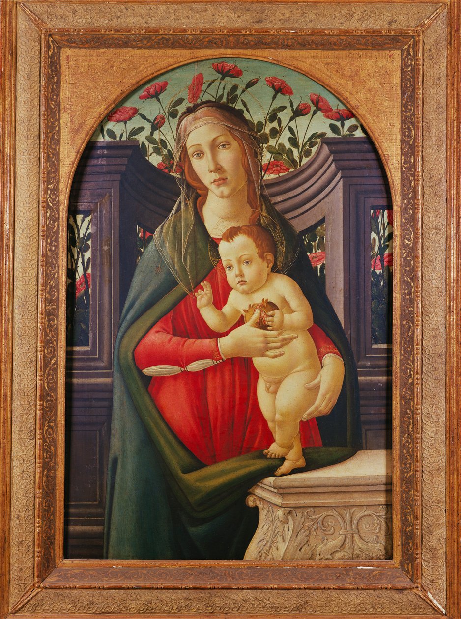 玫瑰装饰的利基市场中的麦当娜和孩子 作者 桑德罗·波提切利（Sandro Botticelli）