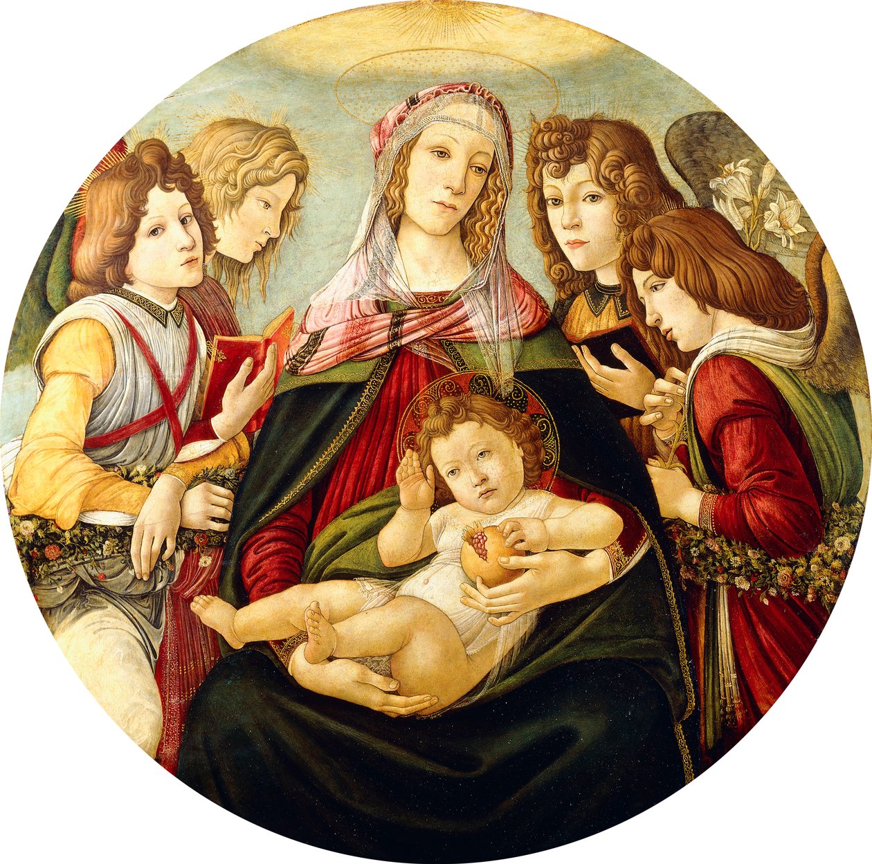 圣母与四个天使的孩子， 作者 桑德罗·波提切利（Sandro Botticelli）