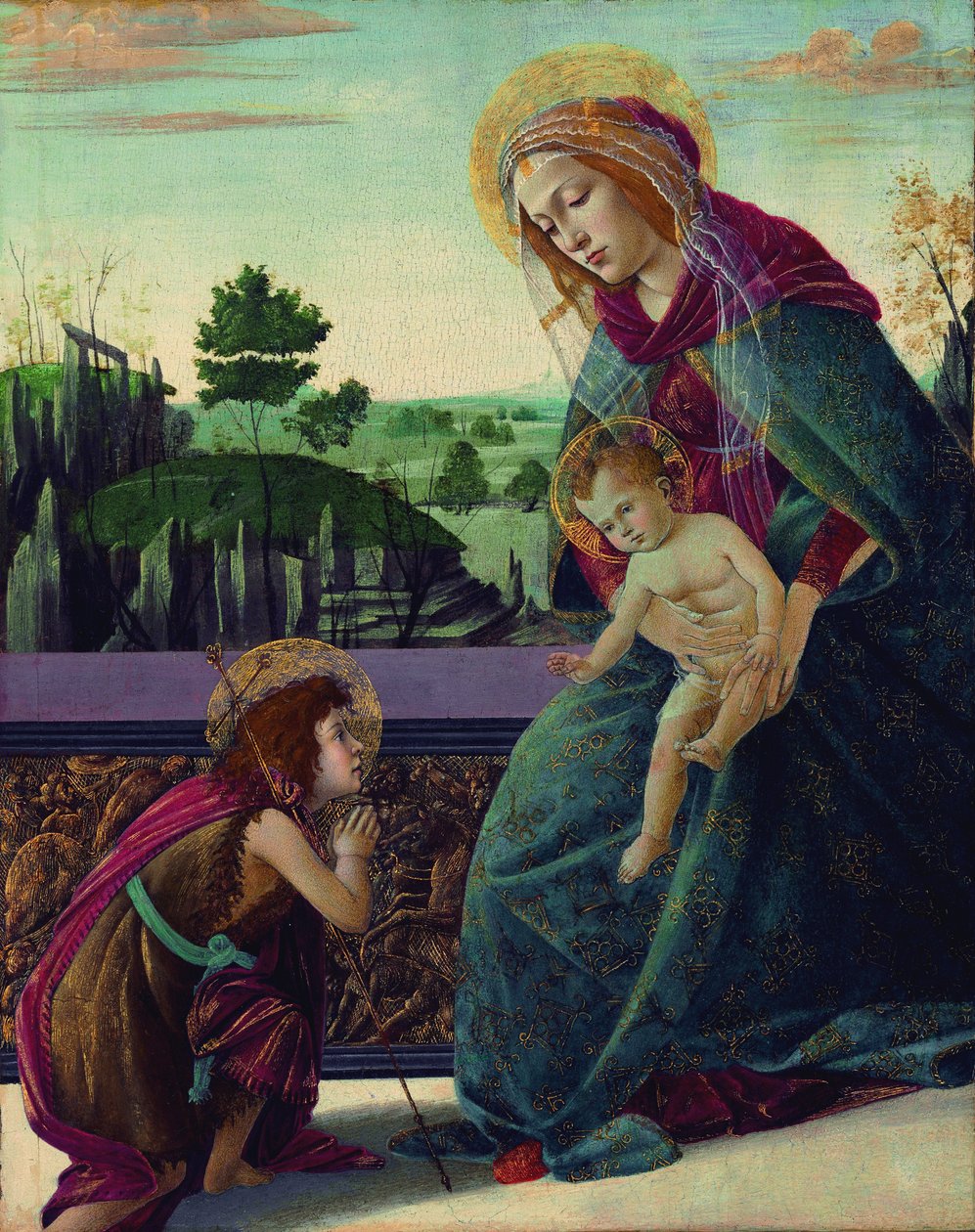 圣母子与年轻的施洗者圣约翰 作者 桑德罗·波提切利（Sandro Botticelli）