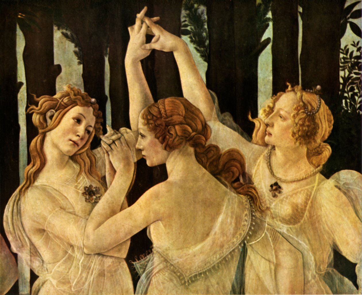 三格蕾丝（Triple Graces），细节来自Primavera，c1478,1937年。 作者 桑德罗·波提切利（Sandro Botticelli）