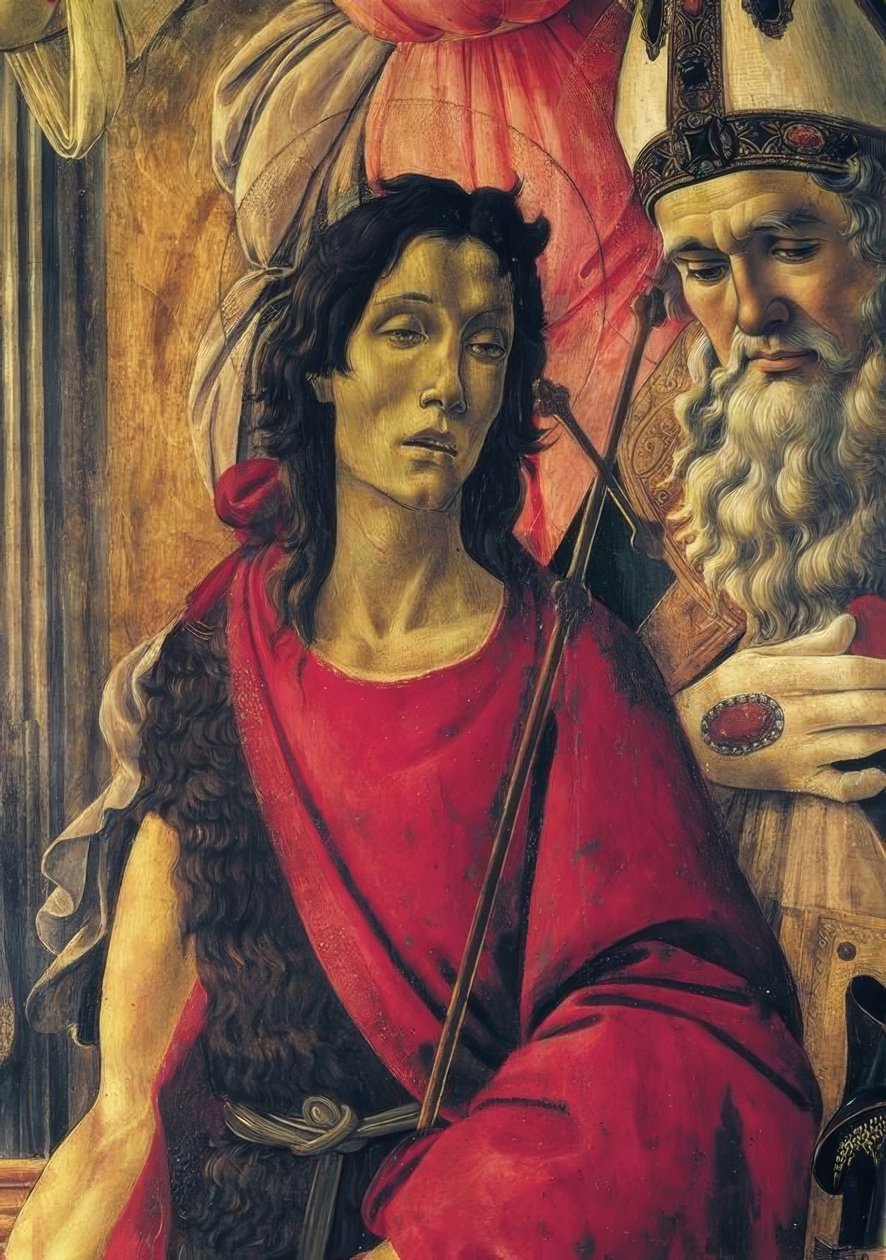 与孩子，天使和圣人登上麦当娜宝座 作者 桑德罗·波提切利（Sandro Botticelli）