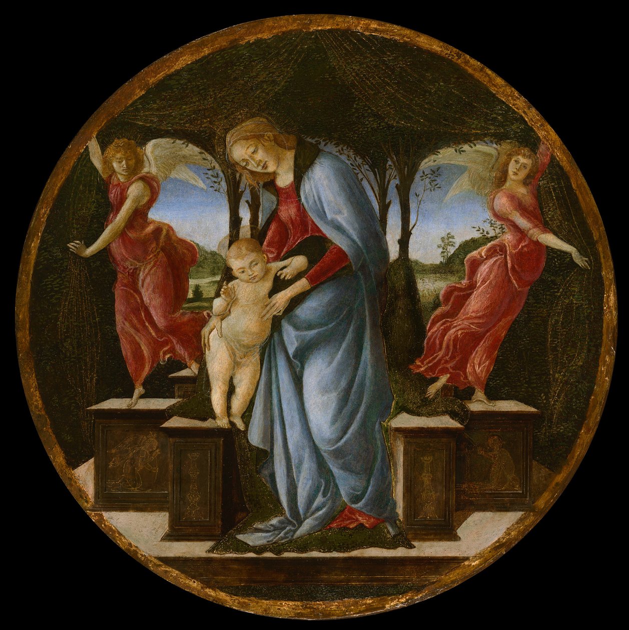 圣母子与两位天使 作者 桑德罗·波提切利（Sandro Botticelli）