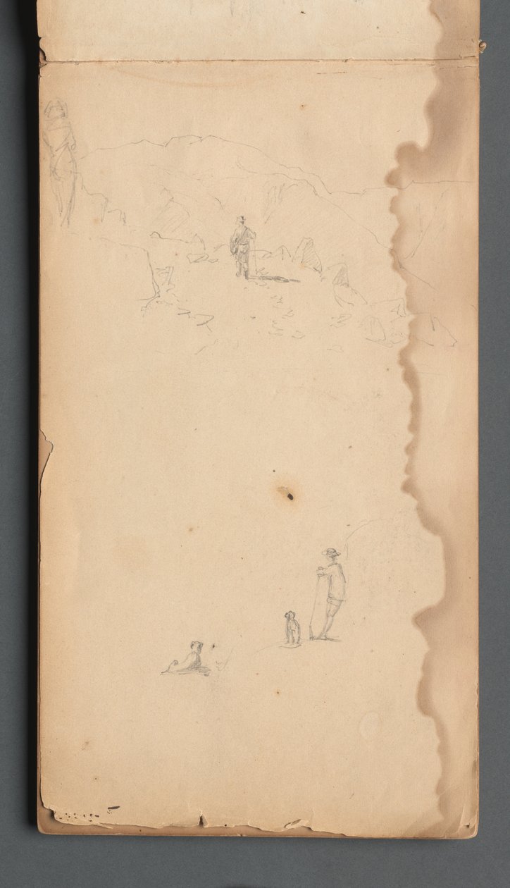 写生簿，第02页：1859年，《有狗的风景》。 作者 桑福德·罗宾逊·吉福德