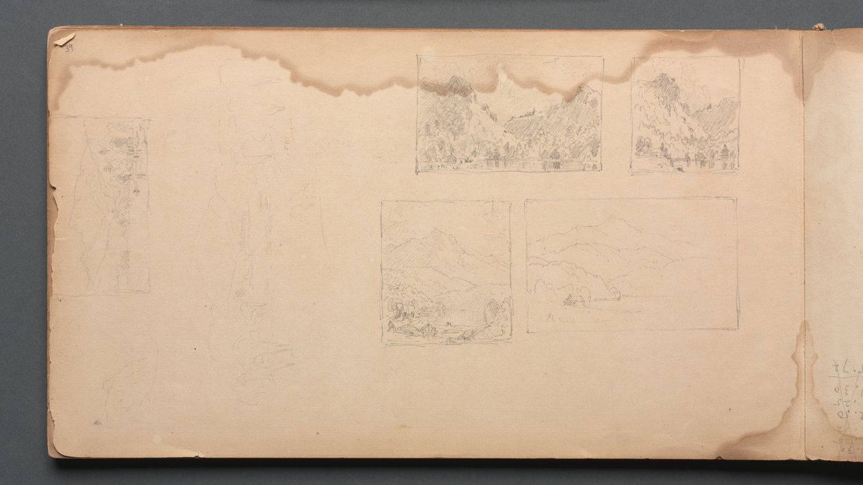 速写本，第39页：缅因州风景小插图，1859年。 作者 桑福德·罗宾逊·吉福德