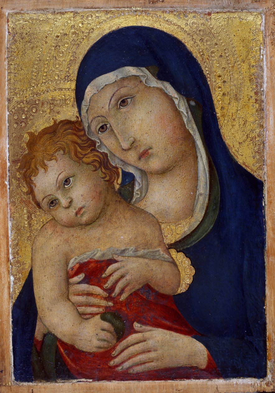 麦当娜和儿童，c.1450（木头上的蛋彩画） 作者 Sano di Pietro