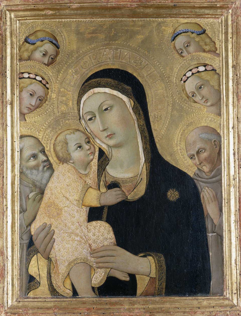 麦当娜和儿童与天使和圣徒，c.1450（杨木上的蛋彩画） 作者 Sano di Pietro