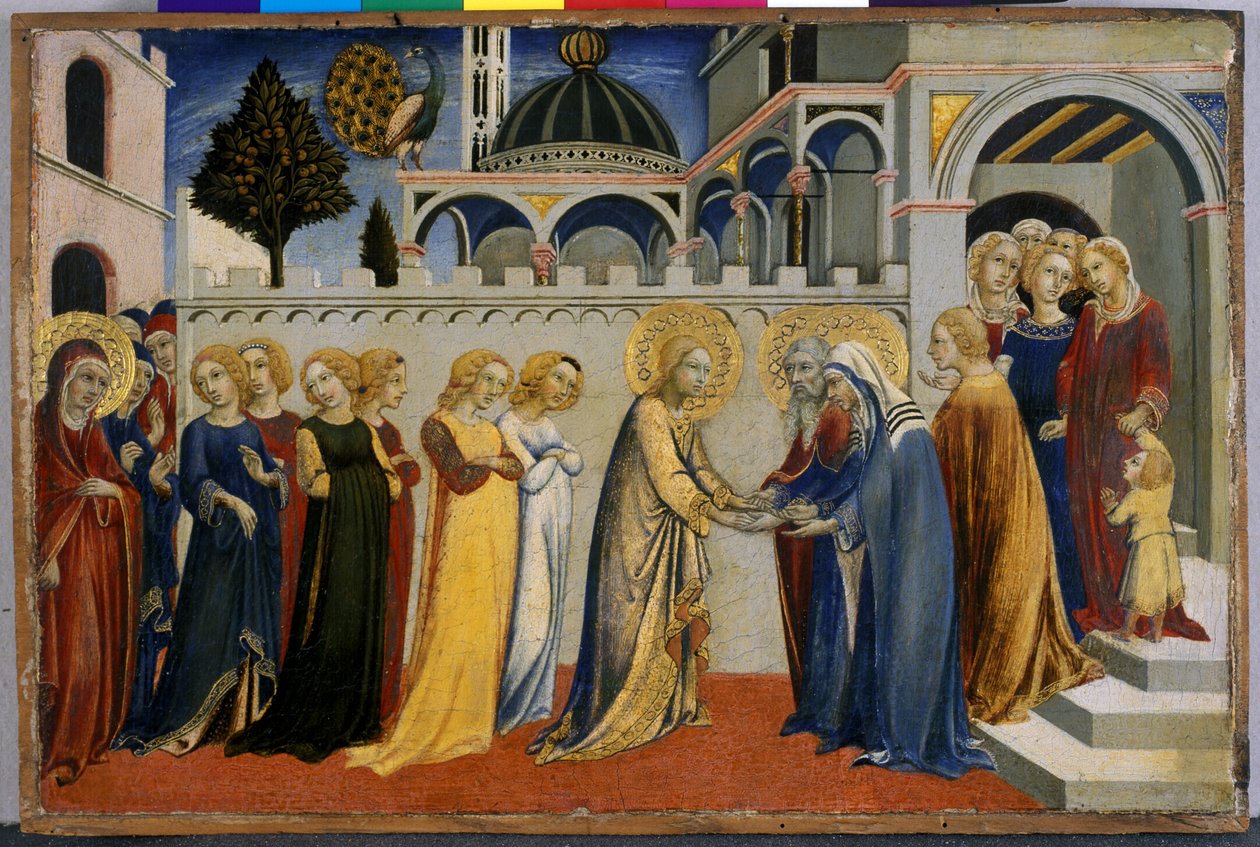 Marys Homecoming from the Temple，c.144851（木头上的蛋彩画） 作者 Sano di Pietro