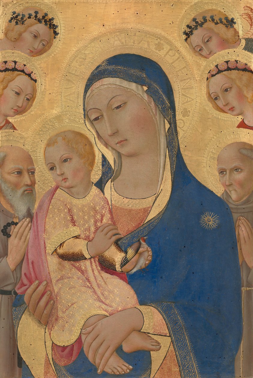 圣母与圣杰罗姆、圣贝纳迪诺和天使，约1461-470。 作者 Sano di Pietro