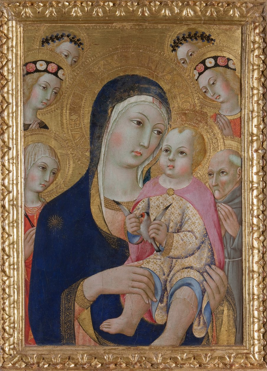 麦当娜与孩子，圣徒阿波罗尼亚和贝纳迪诺以及四个天使，约1460年 作者 Sano di Pietro