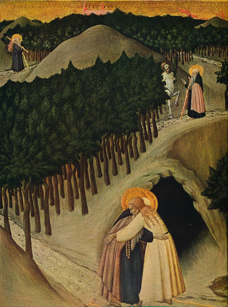 圣安东尼和圣保罗会议，c1430-1435 作者 Sano di Pietro