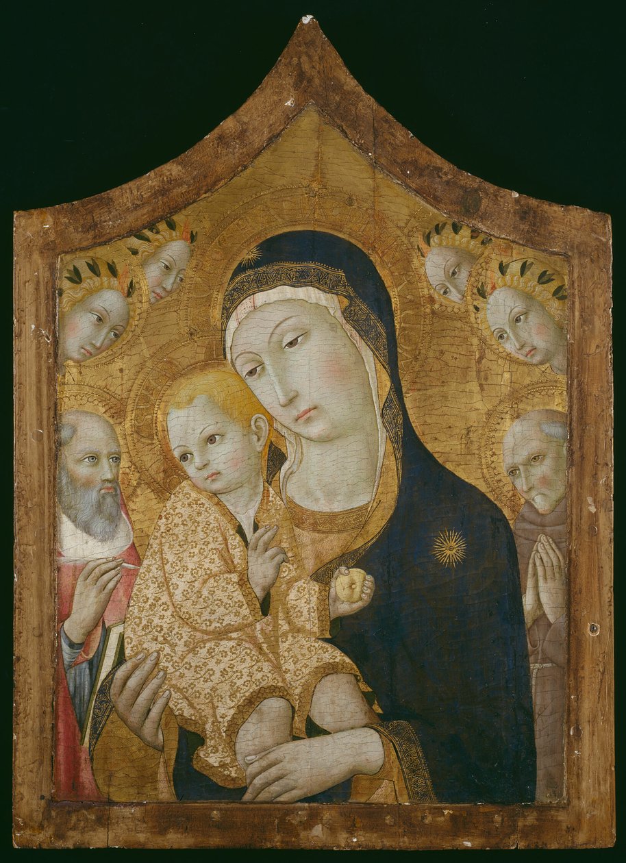 圣母和圣婴与圣人杰罗姆、锡耶纳的贝尔纳迪诺和天使 作者 Sano di Pietro