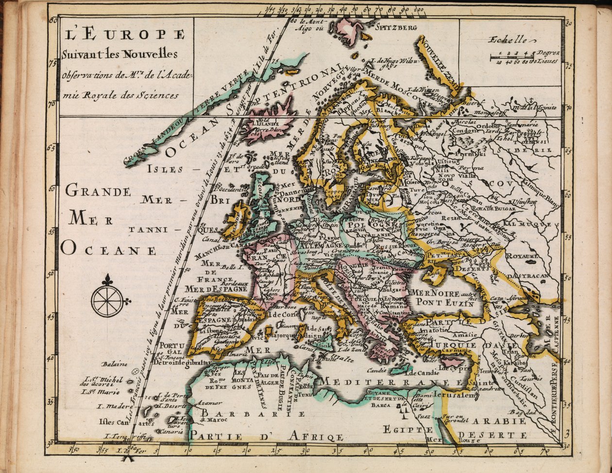 来自国家图书馆的地图收藏。该地图发行于（1690-1708），显示了欧洲 作者 桑森·切斯·莫蒂埃