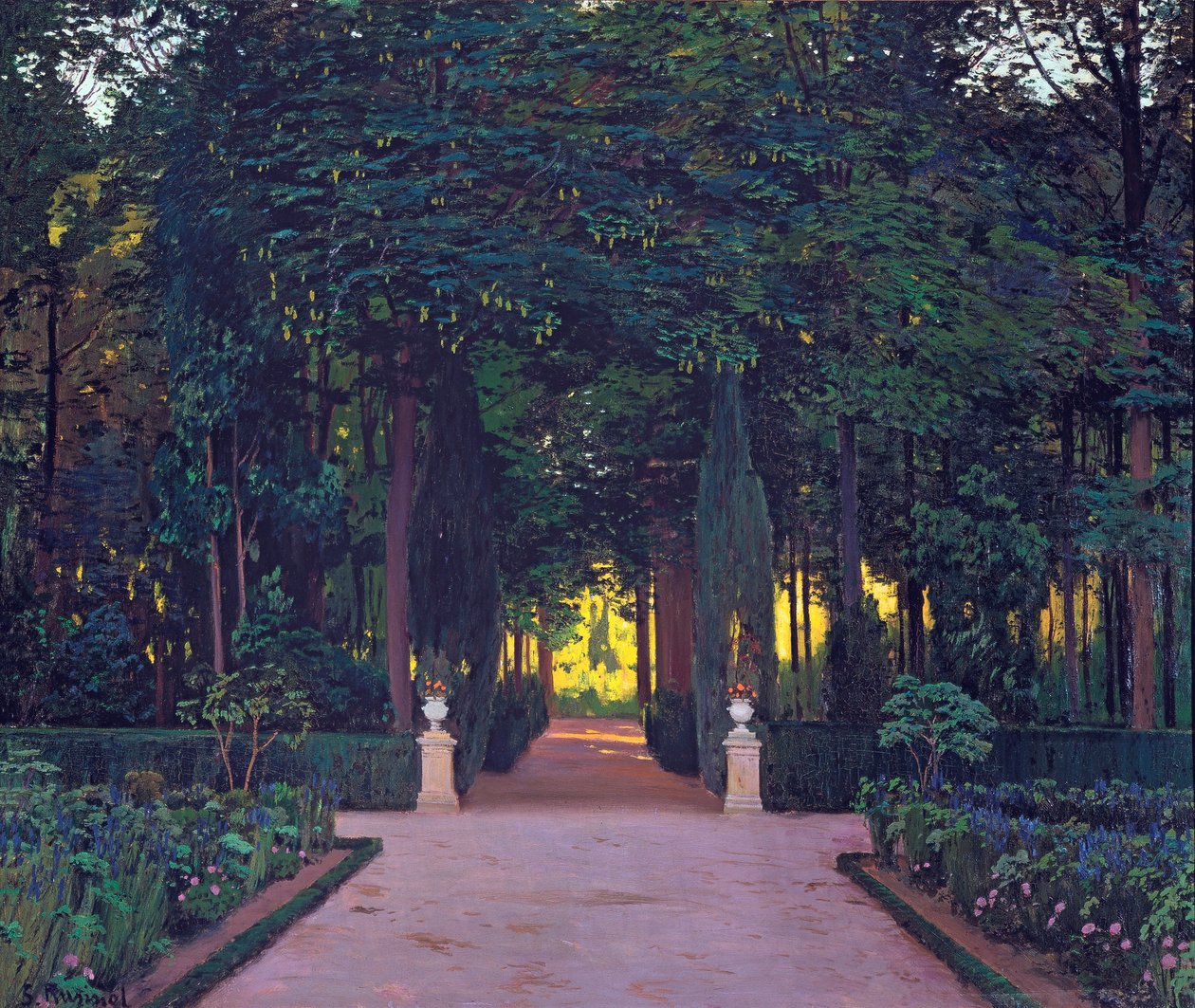 阿兰胡埃斯的花园，圣地亚哥 Rusinol 着（1861-1931 年）。 布面油画，约 1899 年。尺寸：117x139 厘米。 阿布罗·科莱西翁 作者 圣地亚哥·鲁西诺·普拉茨