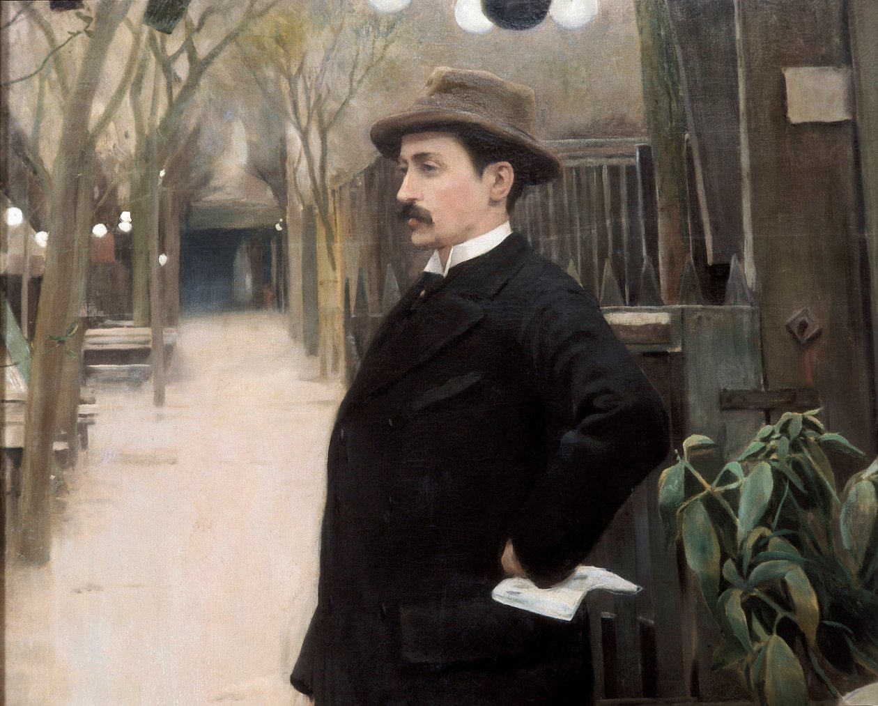 "画家Miguel Utrillo (1862-1934)在巴黎逗留期间的肖像 "细节。圣地亚哥-鲁西诺尔-伊-普拉茨（1861-1931）1891年的绘画。 作者 圣地亚哥·鲁西诺·普拉茨