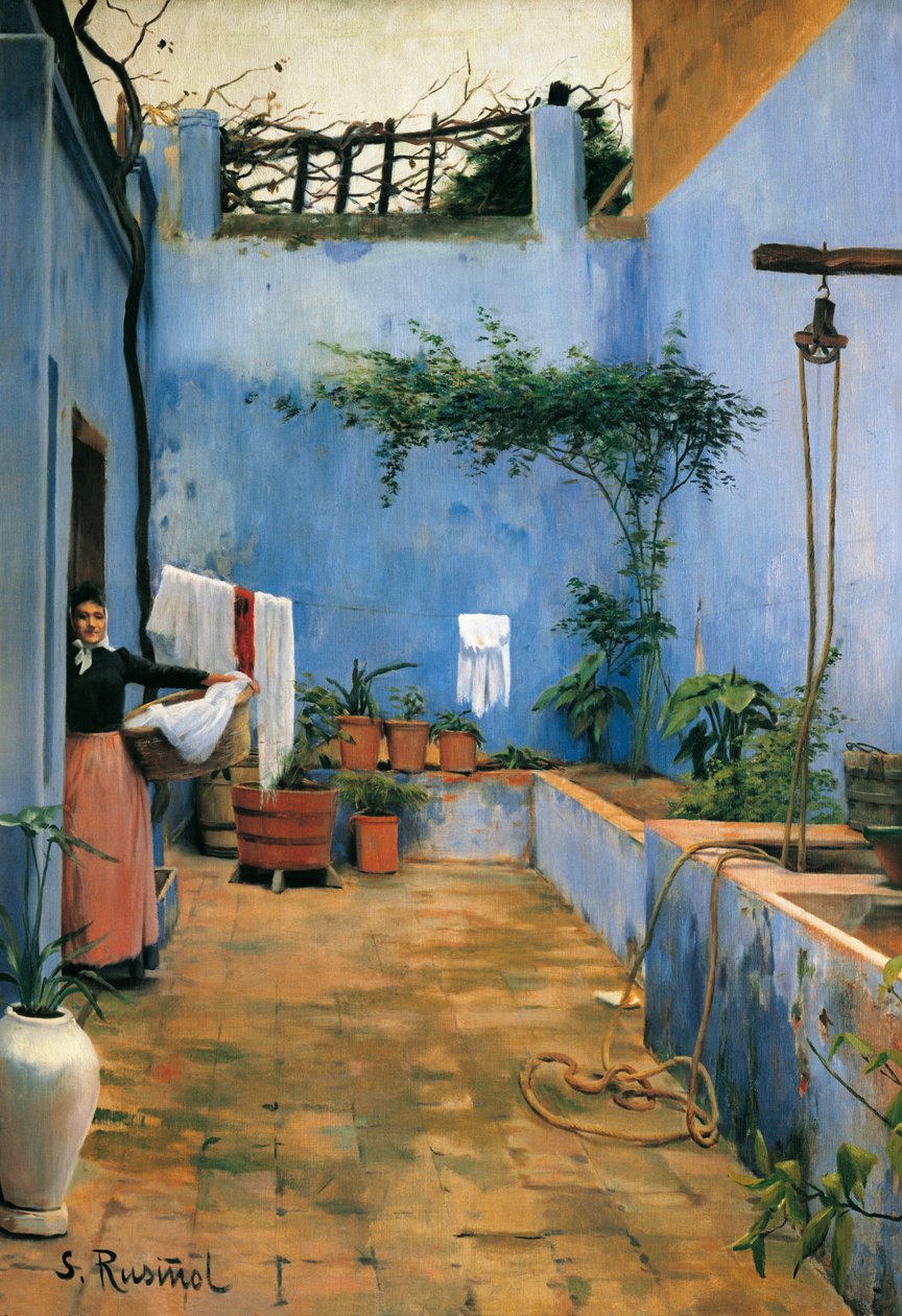 ““蓝色法院”（El天井 azul）圣地亚哥·鲁西诺 y (i) Prats (1861-1931) 1892 Monistrol de Montserrat 作画。 蒙特塞拉特博物馆。 作者 圣地亚哥·鲁西诺·普拉茨