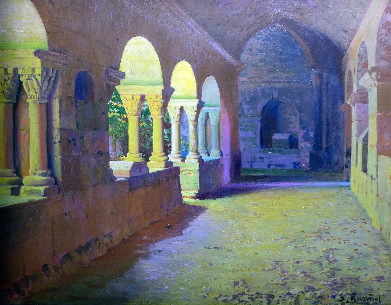 Sant Benet de Bages 的罗马式回廊 - Santiago Rusinol y (i) Prats (1861-1931) 1907 年绘画作品，马德里，桑坦德银行画室。 作者 圣地亚哥·鲁西诺·普拉茨