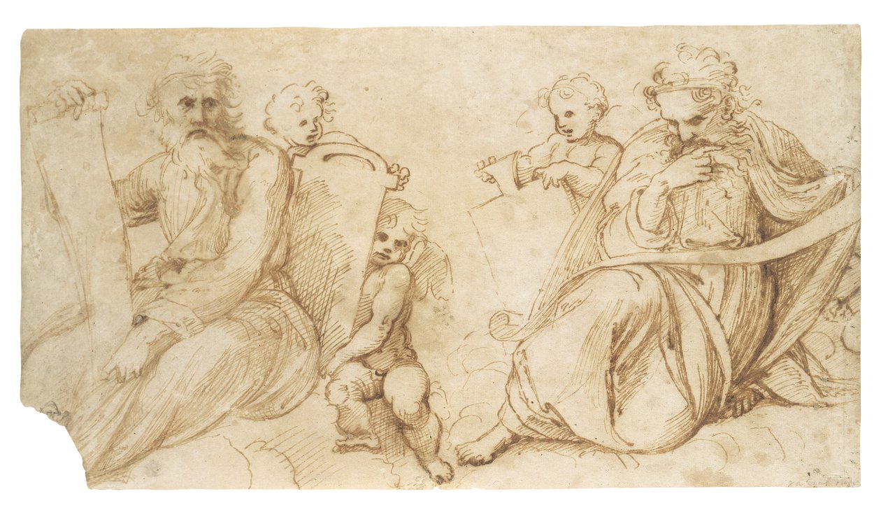 两个先知与滚动坐着普蒂控股片 作者 Urbino Raphael的Sanzio
