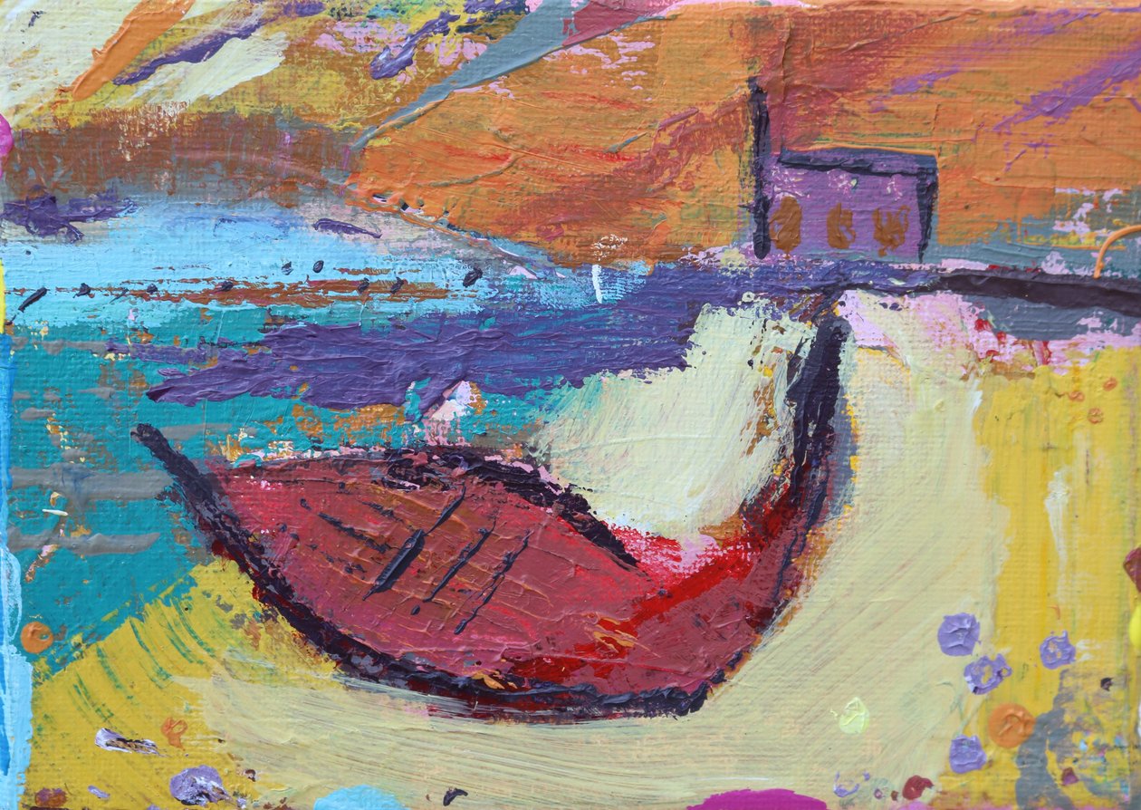 Red boat Iona (acrylic on canvas) 作者 莎拉·海沃德