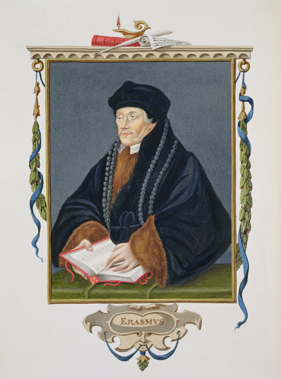 来自“伊丽莎白女王法院回忆录”的伊拉斯谟（C.1466-1536）的肖像，于1825年出版（纸上有水粉和水粉） 作者 艾塞克斯（Essex）的莎拉伯爵夫人（Sarah Countess）