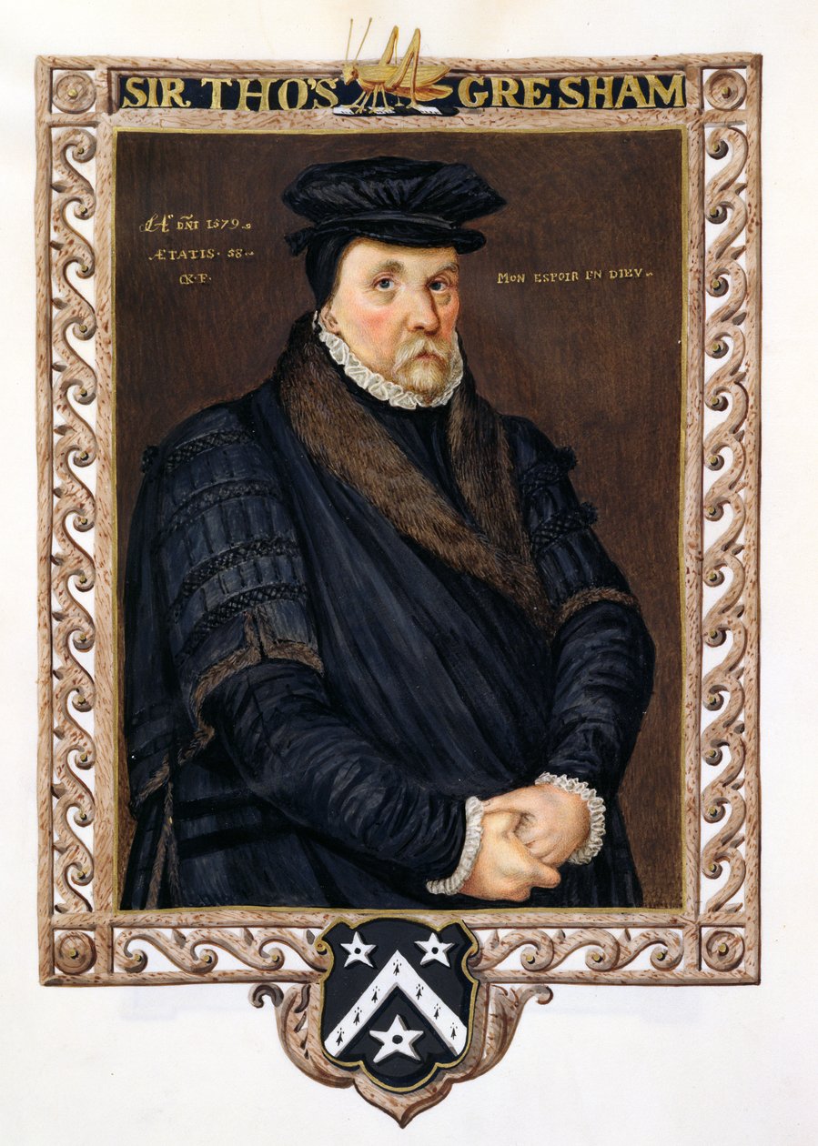 托马斯·格雷西姆爵士（1519-79）的肖像，来自“女王伊丽莎白法院回忆录”，由Antonio Mor于1825年出版（画作中的水粉和水粉） 作者 艾塞克斯（Essex）的莎拉伯爵夫人（Sarah Countess）