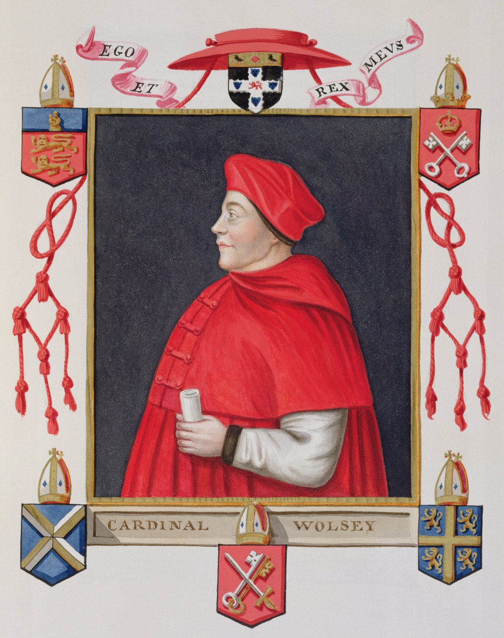 Thomas Wolsey的肖像（约1475-1530）“女王伊丽莎白法院回忆录”的红衣主教和政治家，于1825年出版（纸上水粉和水粉） 作者 艾塞克斯（Essex）的莎拉伯爵夫人（Sarah Countess）